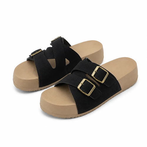 Comfort Slide Sandals Adjustable Double Buckle Platform Shoes